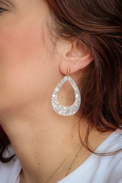Boucles d'oreilles Gouttes paillettes Blanc Glacier