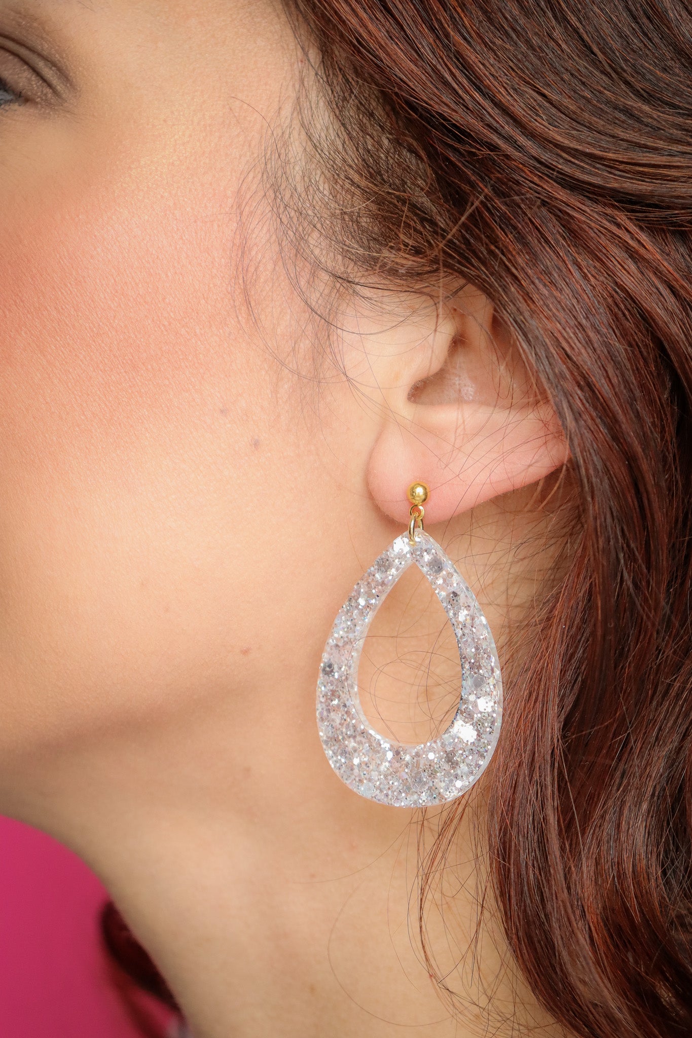 Boucles d'oreilles Gouttes paillettes Blanc Glacier