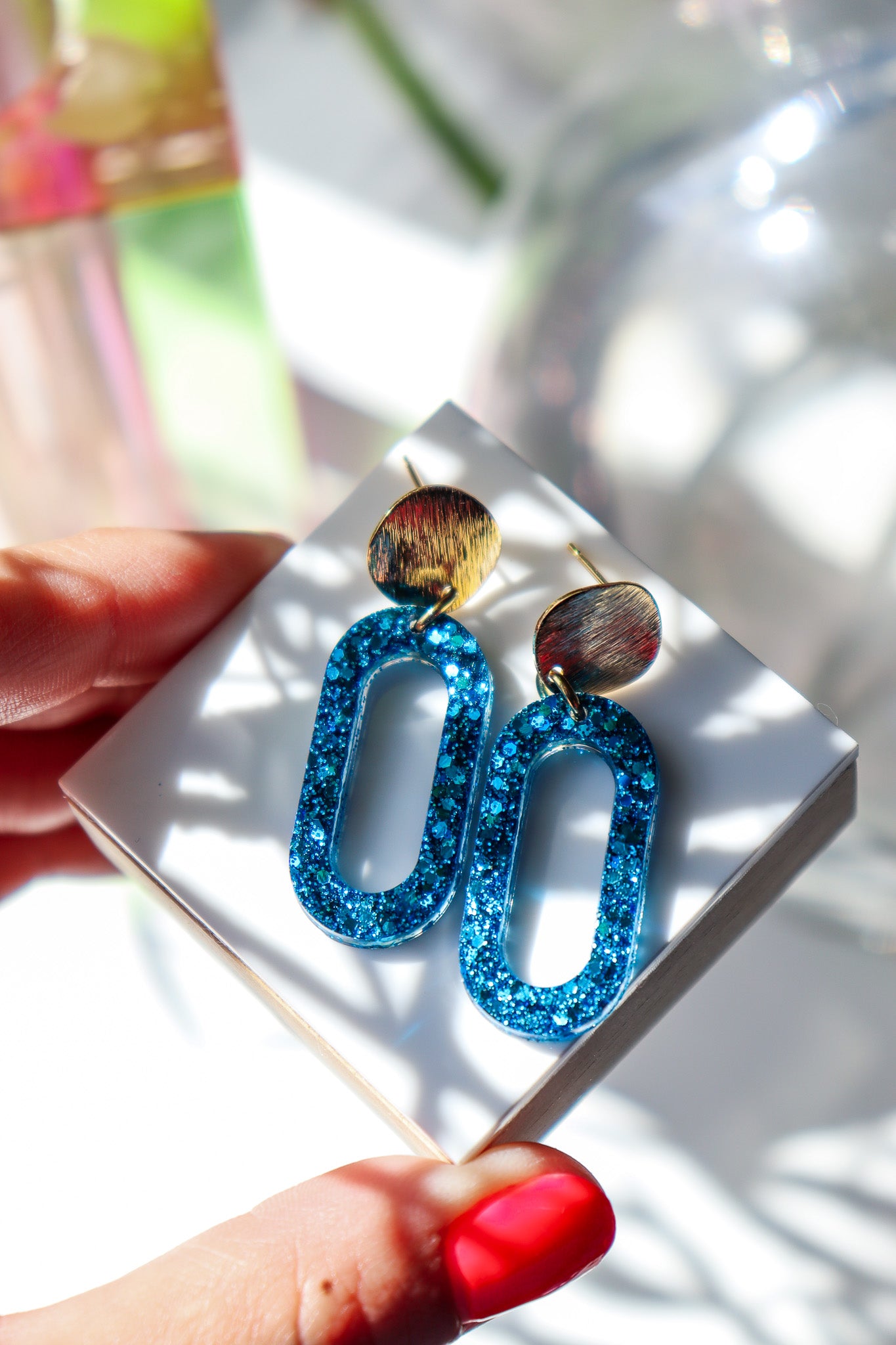 Boucles d'oreilles Marie paillettes bleues
