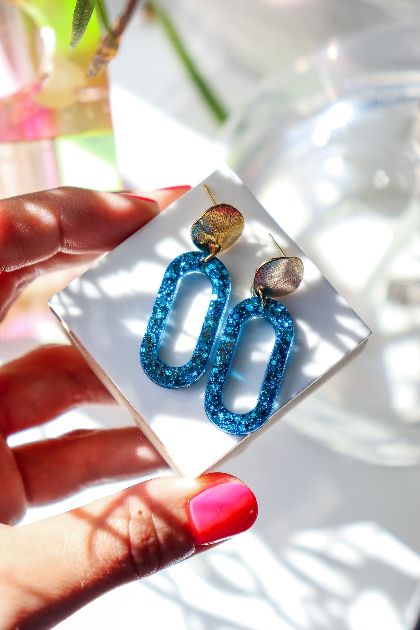 Boucles d'oreilles Marie paillettes bleues