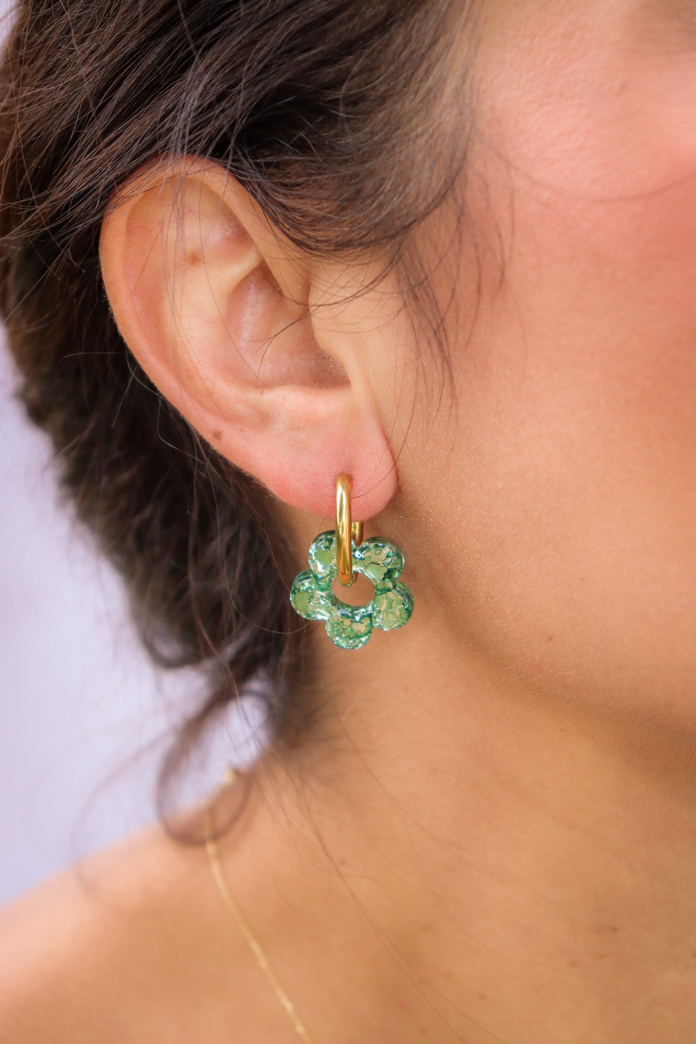 Créoles Isabelle Paillettes Vert mousse holographique