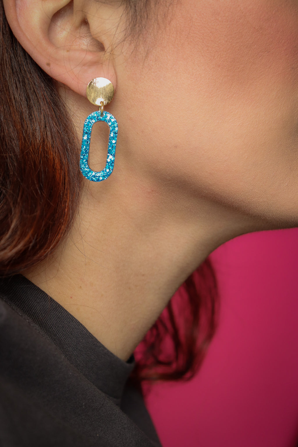 Boucles d'oreilles Marie paillettes bleues