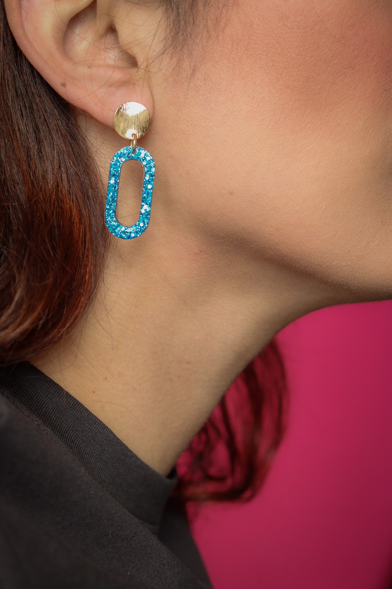Boucles d'oreilles Marie paillettes bleues