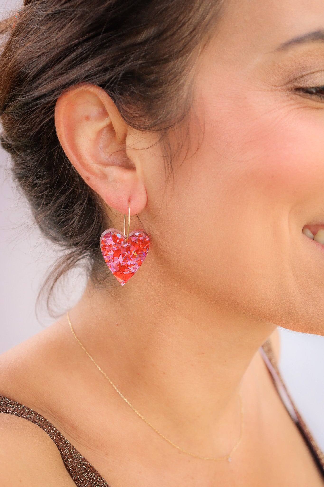 Boucles d'oreilles Mimi Flocons rouges roses