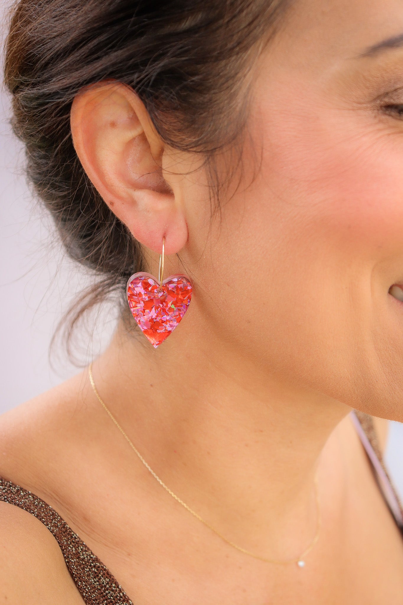Boucles d'oreilles Mimi Flocons rouges roses
