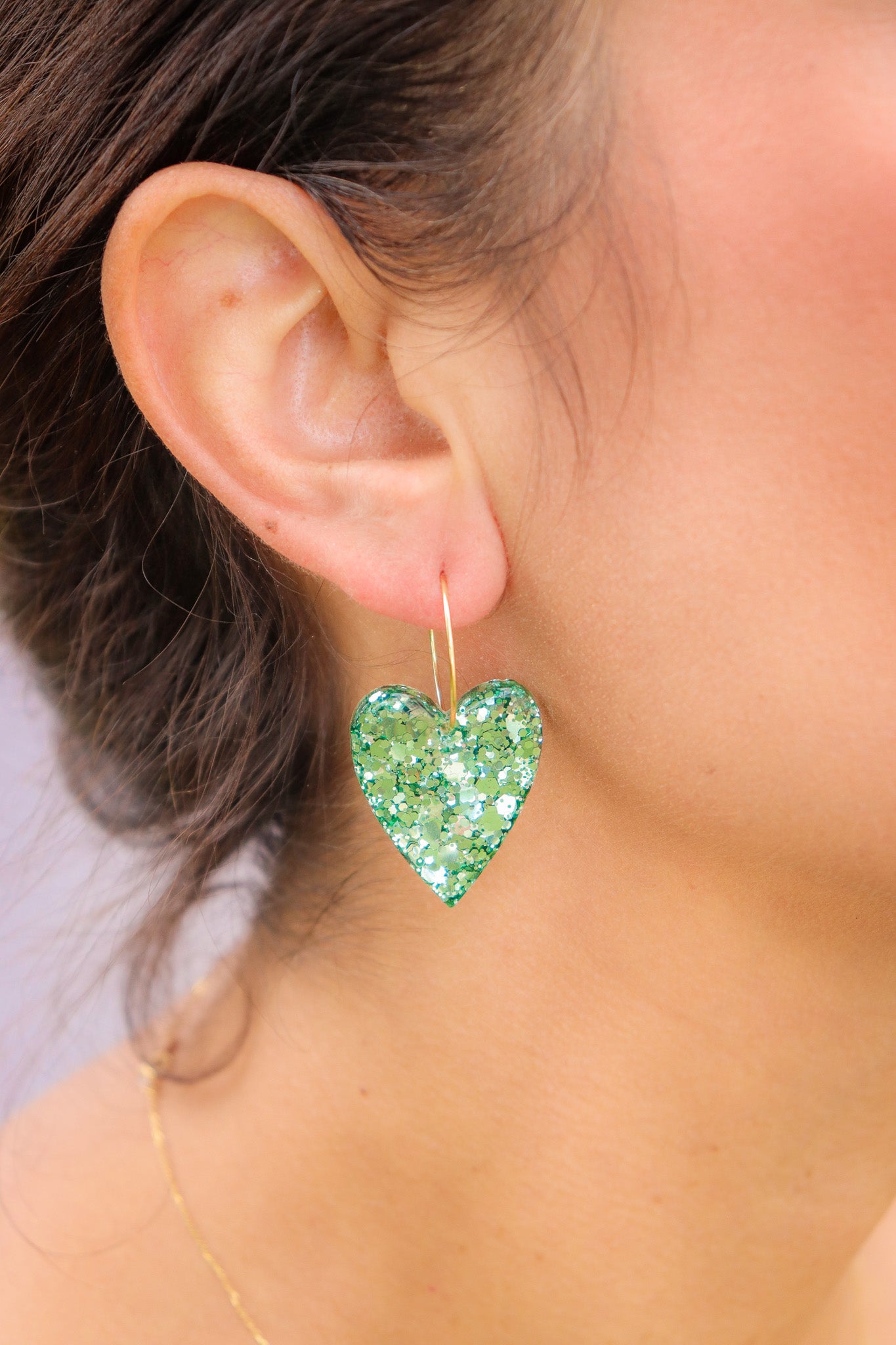 Boucles d'oreilles Mimi Paillettes Vert mousse holographique