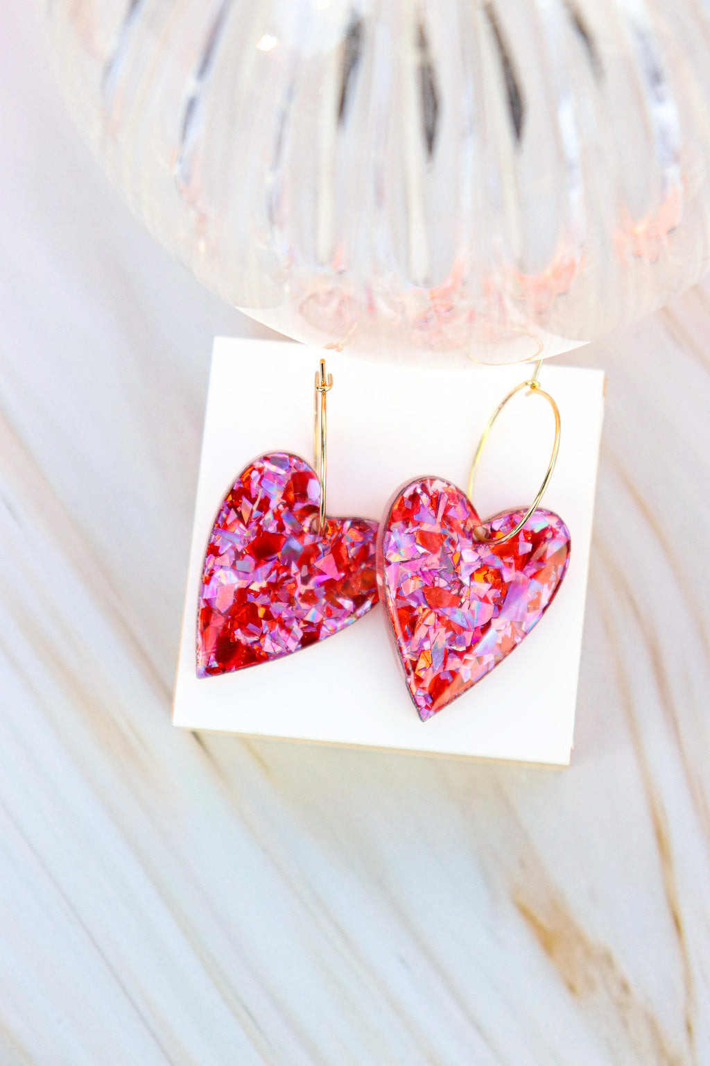 Boucles d'oreilles Mimi Flocons rouges roses