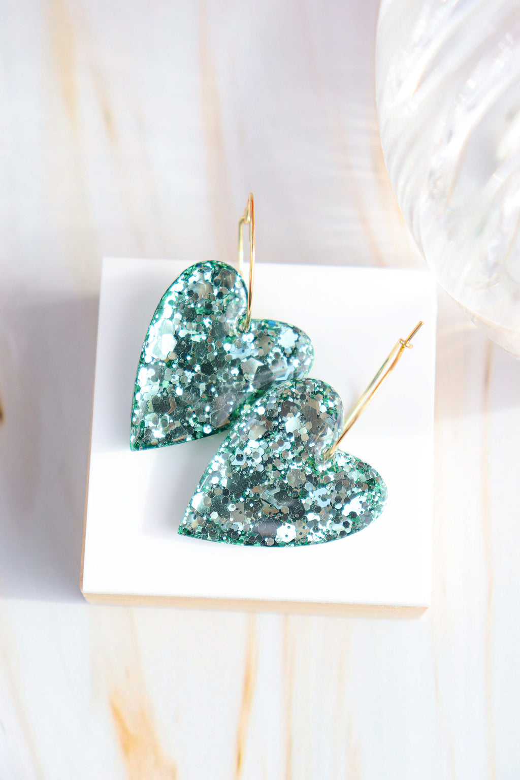 Boucles d'oreilles Mimi Paillettes Vert mousse holographique