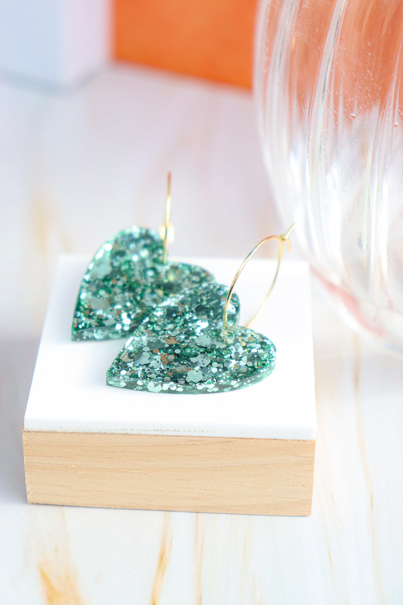 Boucles d'oreilles Mimi Paillettes Vert mousse holographique