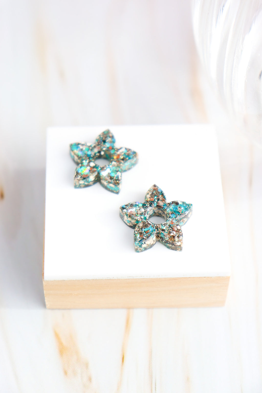 Créoles Naia Paillettes Champagne Turquoise