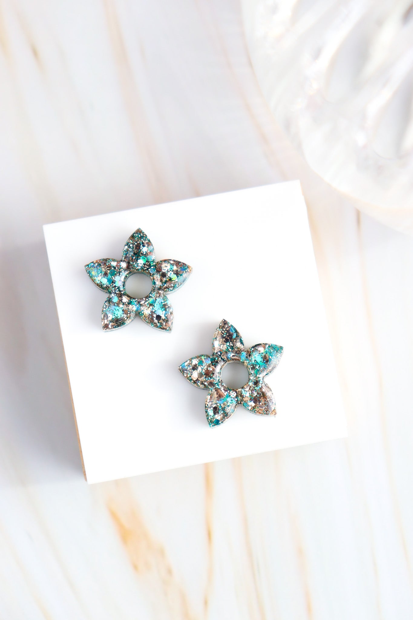 Créoles Naia Paillettes Champagne Turquoise