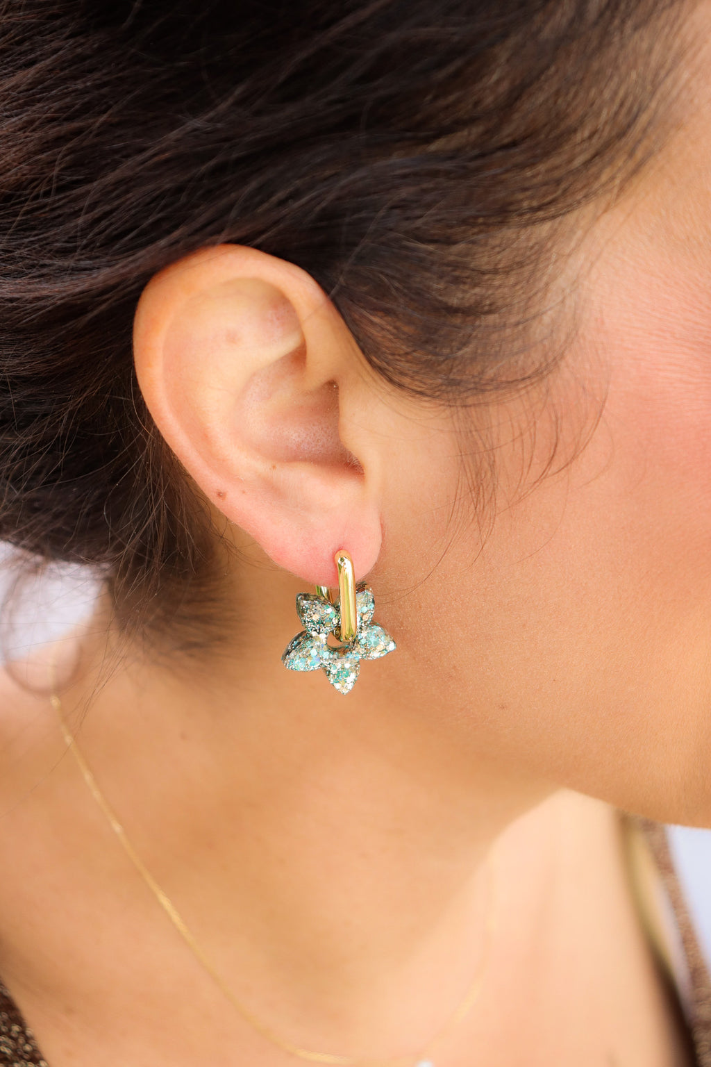 Créoles Naia Paillettes Champagne Turquoise