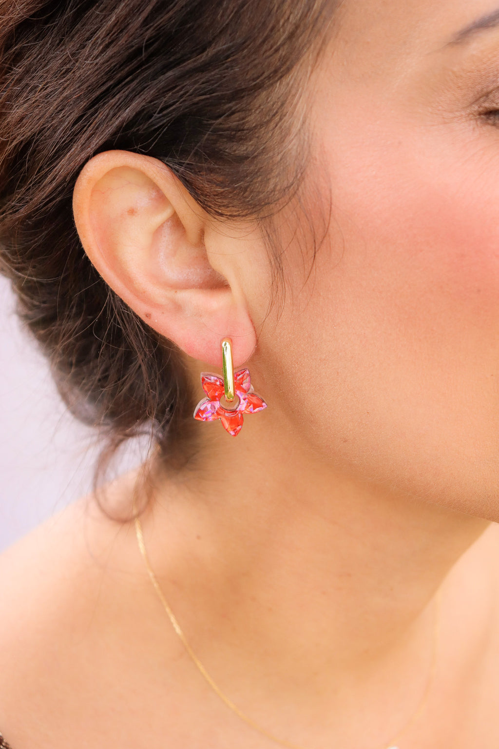 Créoles Naia Flocons rouges roses