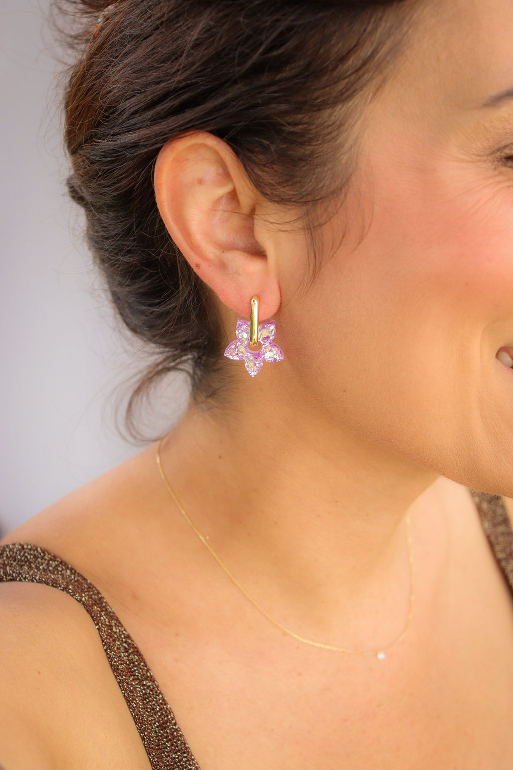 Créoles Naia Paillettes Lilas Holographique