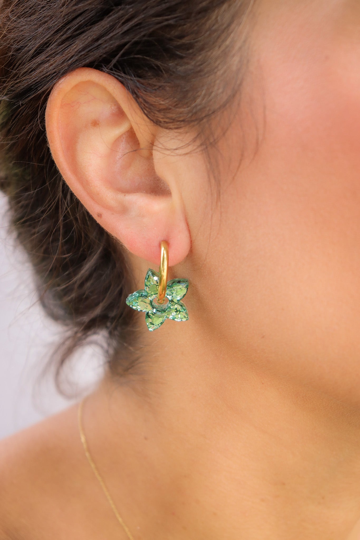 Créoles Naia Paillettes Vert Mousse Holographique