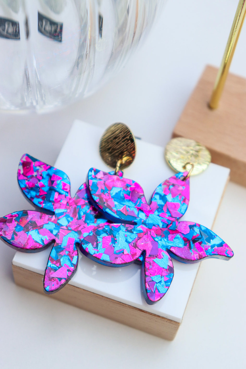 Boucles d'oreilles Tiana Flocons bleu rose