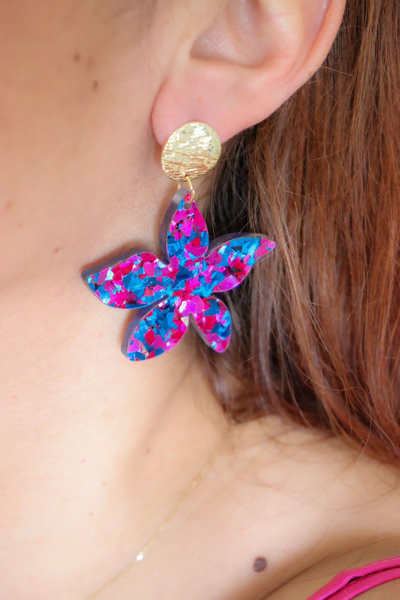 Boucles d'oreilles Tiana Flocons bleu rose