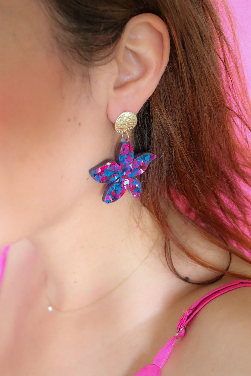 Boucles d'oreilles Tiana Flocons bleu rose