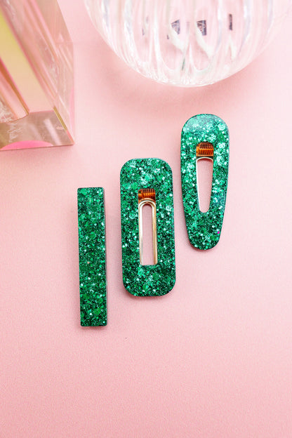 Barrette Paillettes vertes
