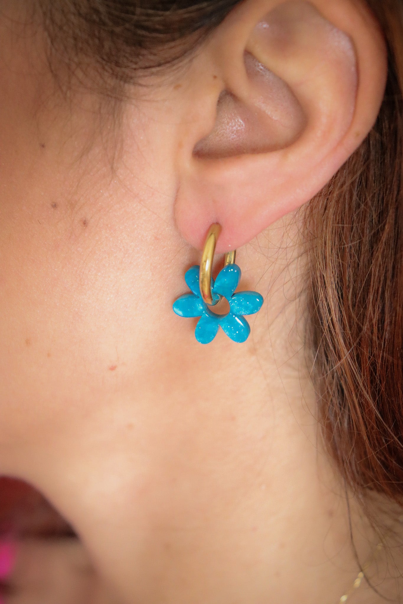 Créoles Jeanne Acrylique Nacré Bleu