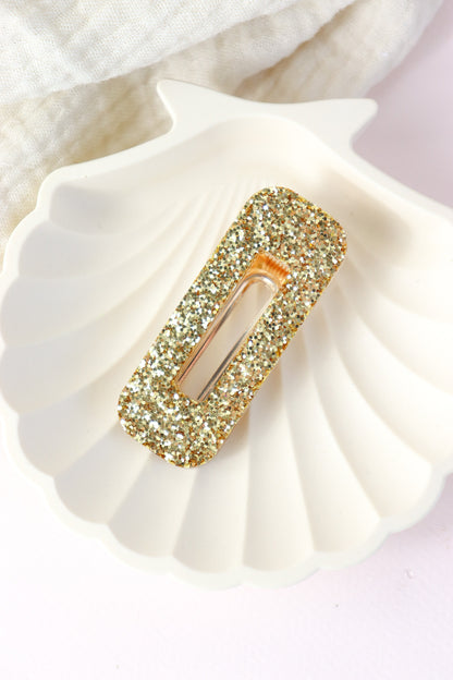 Barrette rectangle paillettes larges dorées