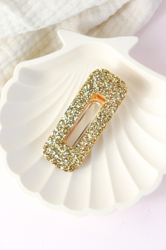 Barrette rectangle paillettes larges dorées