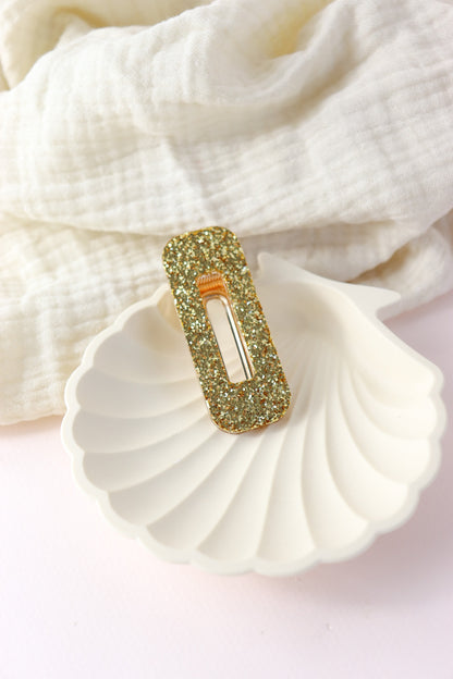 Barrette rectangle paillettes larges dorées