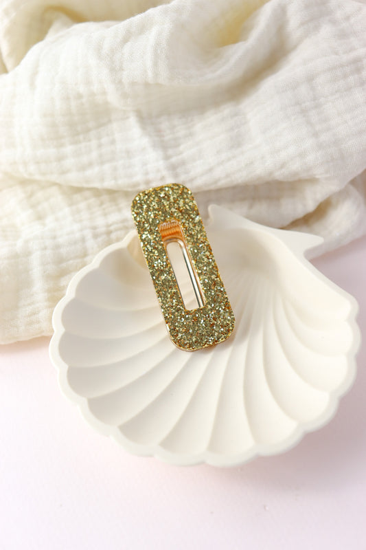 Barrette rectangle paillettes larges dorées