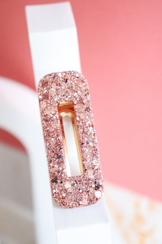 Barrette rectangle paillettes rose gold
