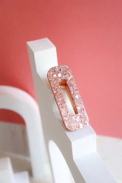 Barrette rectangle paillettes rose gold
