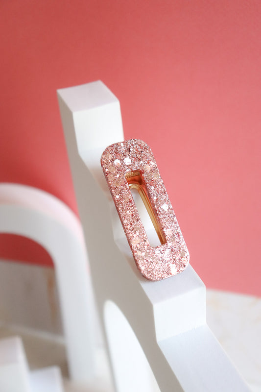 Barrette rectangle paillettes rose gold